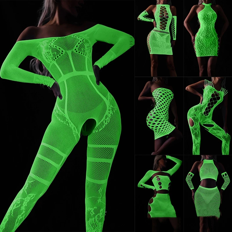 Glow-in-the-dark jumpsuit fluorescent (exposure to sunlight before use) tube top jumpsuit full body socks nightclub luminous soc