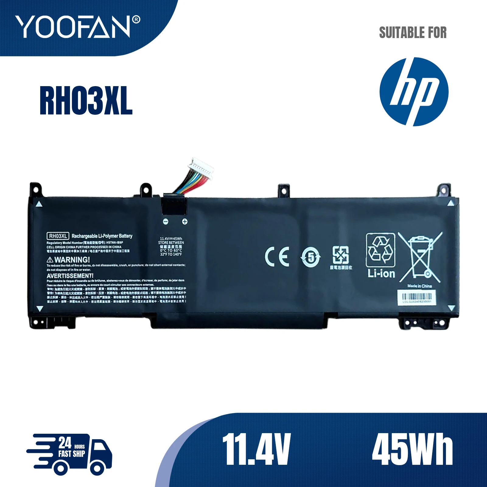 YOOFAN RH03XL Battery for HP ProBook 430 440 450 650 G8 HSTNN-IB9Q M01524-2B1 45WH 11.4V