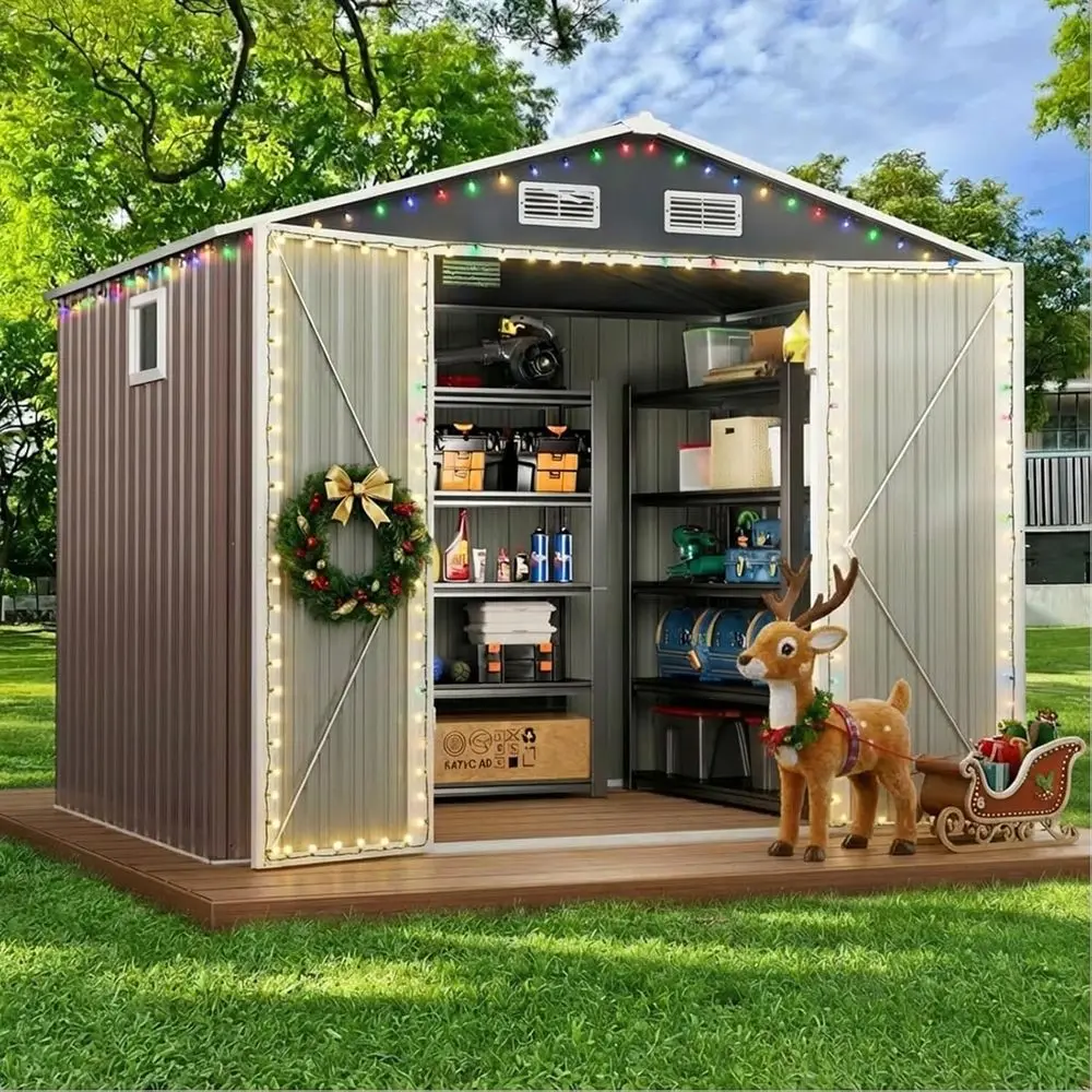 

Всепогодный сарай 8x6 с окном и запирающейся дверью для хранения на открытом воздухе и садового инвентаря