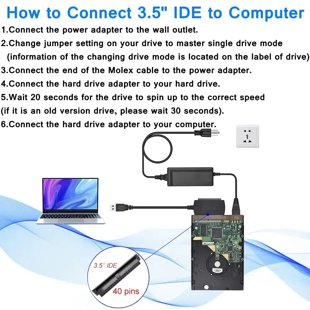 SATA/PATA/IDE Drive para USB 2.0 Adaptador Conversor Cabo para Disco Rígido HDD 2.5 "3.5" para Laptop PC Mac Desktop USB 1.1/2.0/3