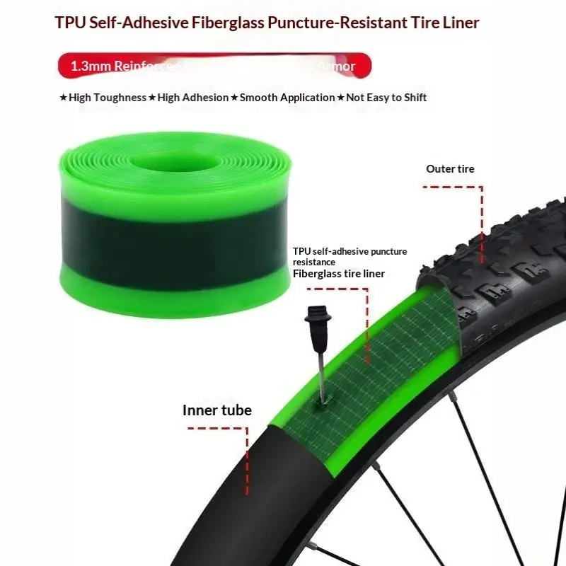 Lightweight TPU Glass Fiber Bike Tire Liner Anti Puncture Self Adhesive Pad for Casual Biking Use