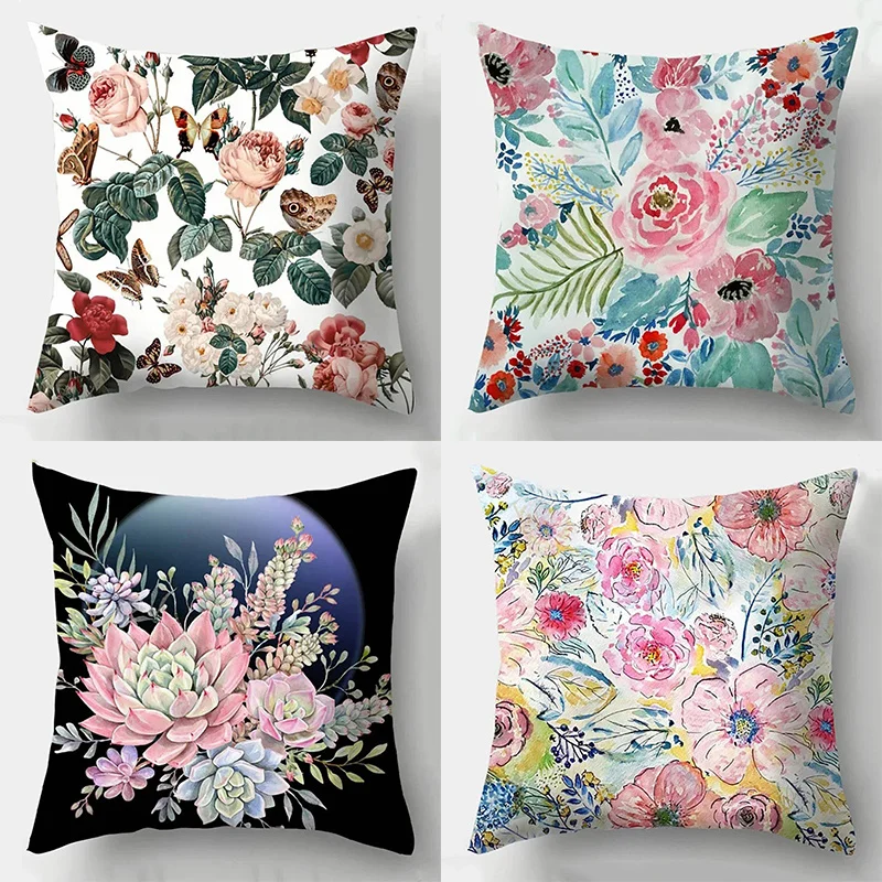 

Home Decor Floral & Butterfly Printed Pillow Covers Pattern Cushion Cover Suitable for Sofa Bedroom Car Pillow Cover