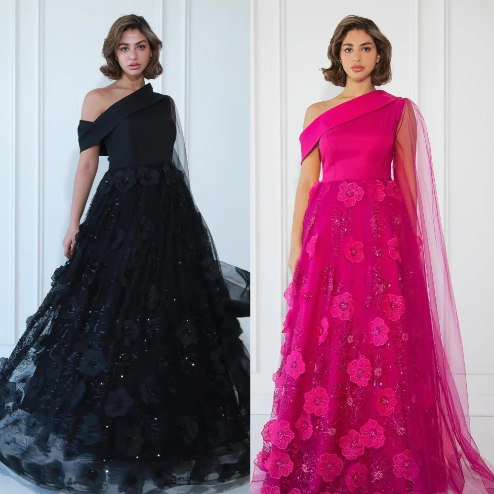 

Customized Organza Flower Cocktail Party A-line One-shoulder Bespoke Occasion Gown Long Dresses