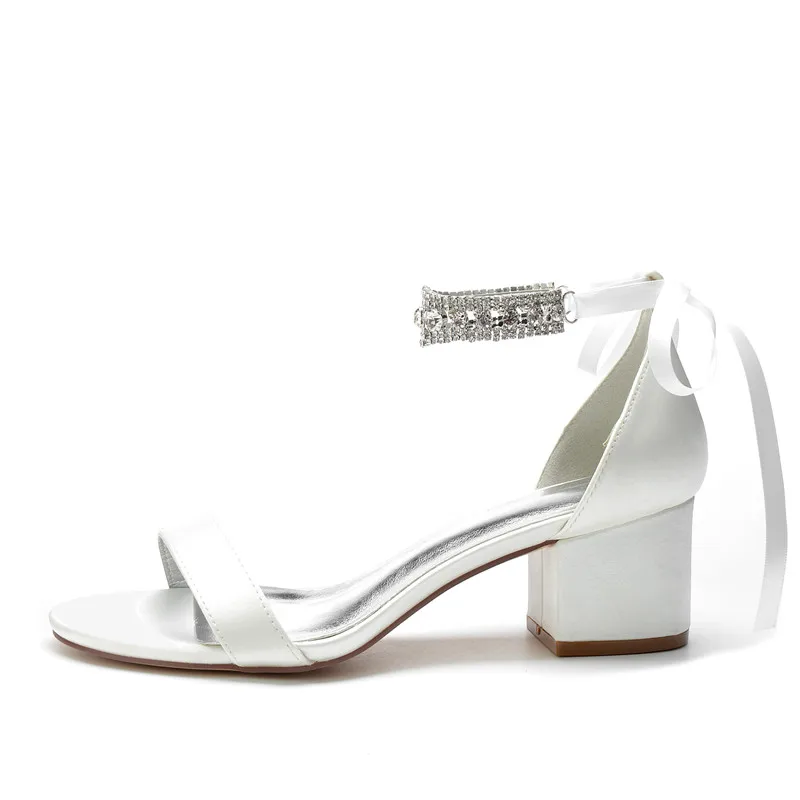 Low Block Heel Wedding Sandal Shoes Open Toe Rhinestones Ribbon Tie Prom Evening Heels Women Bridal Heeled Sandals image 3