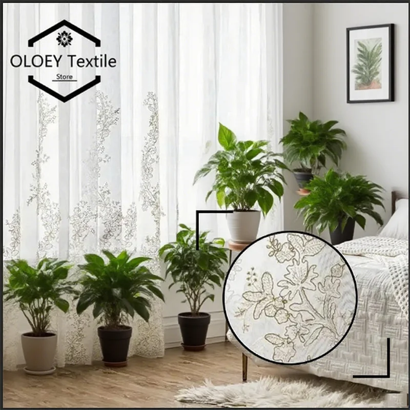 

Luxury European Gold Thread Embroidered Lace White Tulle Curtains for Living Room Bedroom Balcony Window Yarn Voile Drapes Gauze