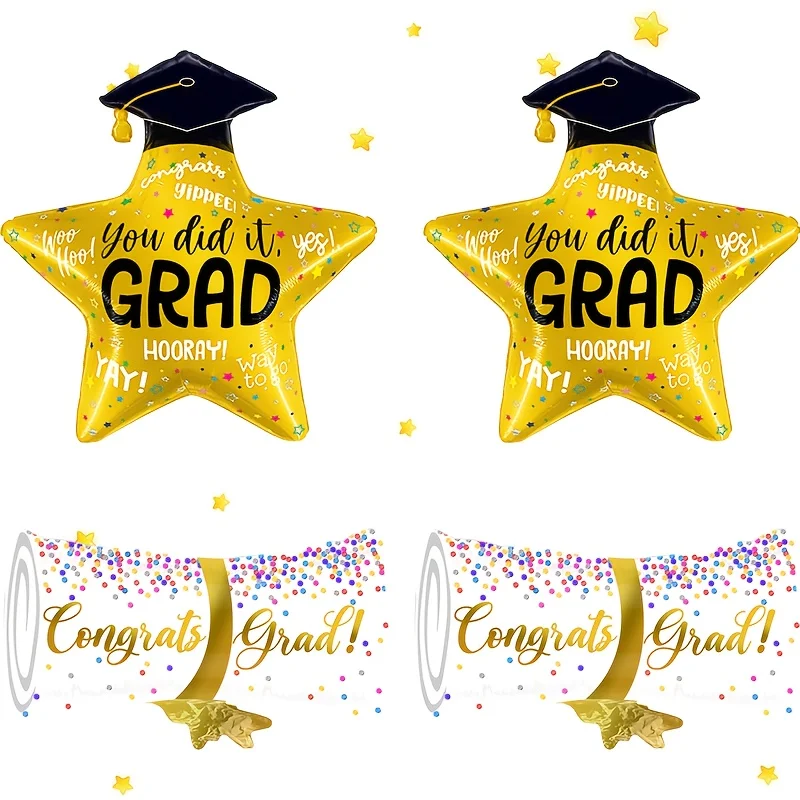 4 Globos de Aluminio con Temática de Graduación, Ideales para Regalos de Adultos, Decoraciones de Fiestas, Fondo para Fotos y Diseño de Escenarios