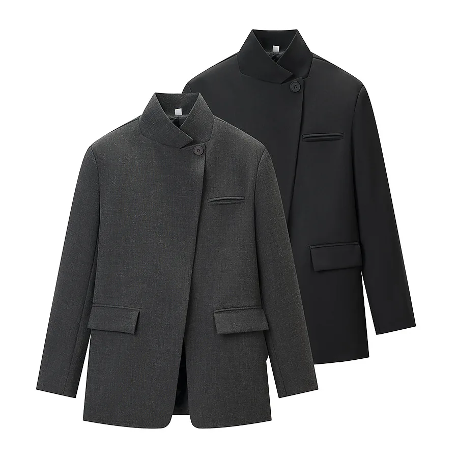 

Женский модный повседневный блейзер с воротником-стойкой и длинными рукавами FT28