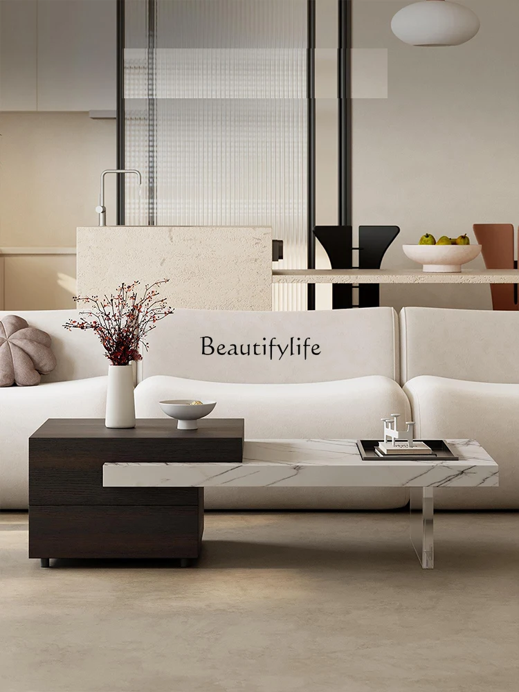 

Italian Minimalist Stone Plate Coffee Table Suspension Rectangular Living Room Home Storage Modern Simple Coffee Table