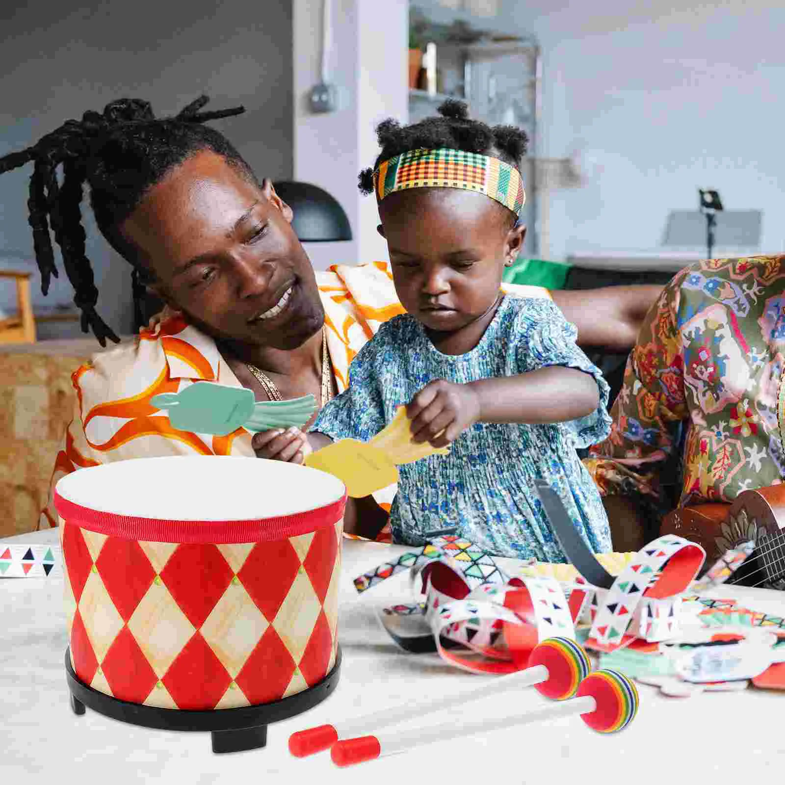 Juguetes para niños, tambor para niños, instrumento musical para bebés, pandereta, chamán rojo chino, percusión para niños pequeños