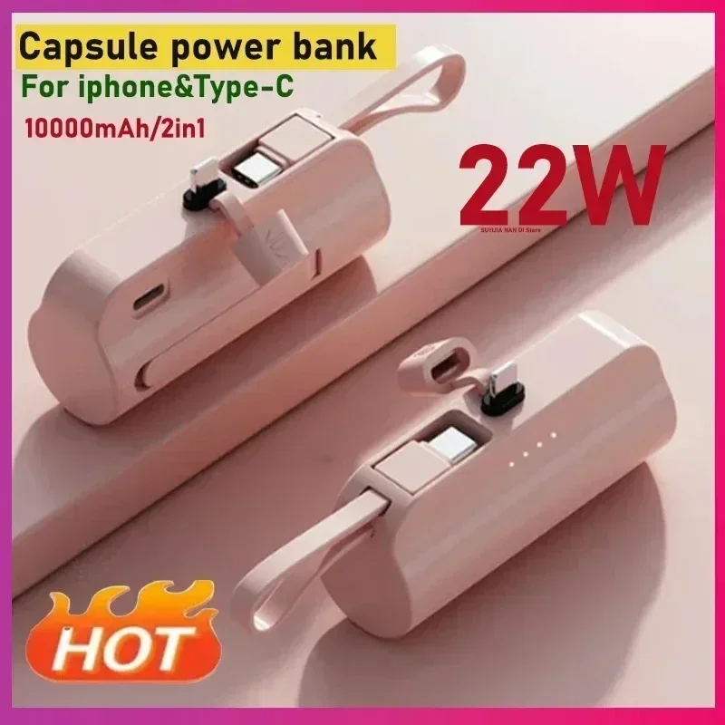 

Mini Power Bank 10000mAh Portable Mobile Phone Charger External Battery Power Bank Plug Play Type-C for IPhone Samsung Huawei