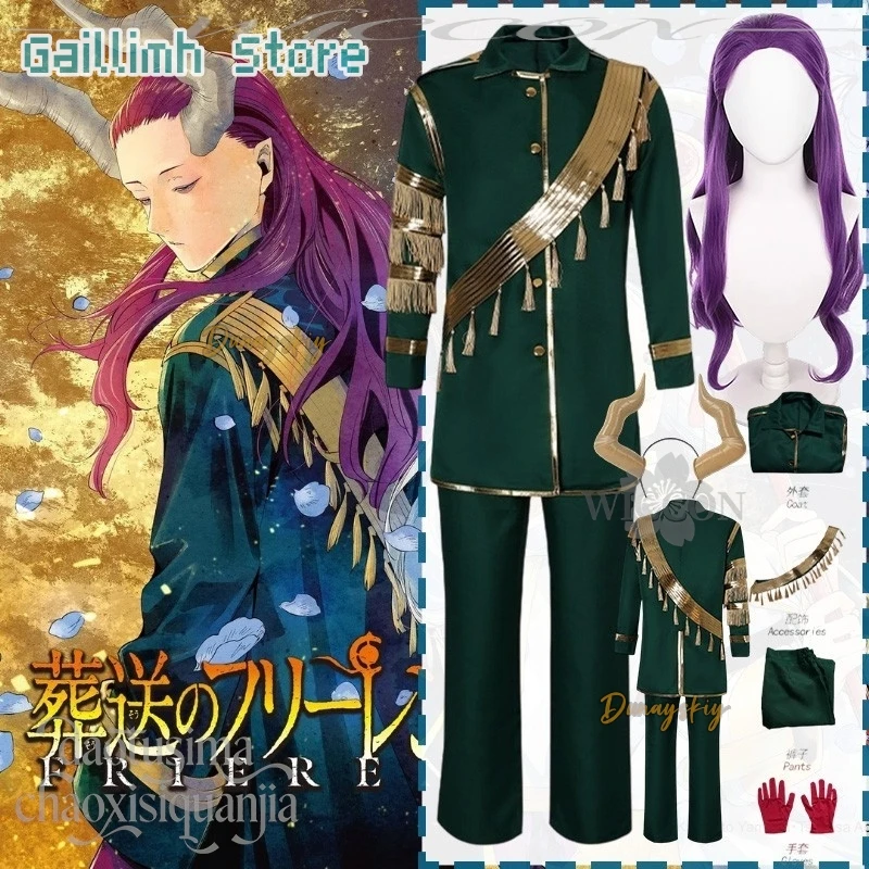 

Frieren: Beyond Journey's End Season 2 Cosplay Macht disfraz Demon Furry Horn Green Retro Suit Coat Pants Wigs Halloween Party