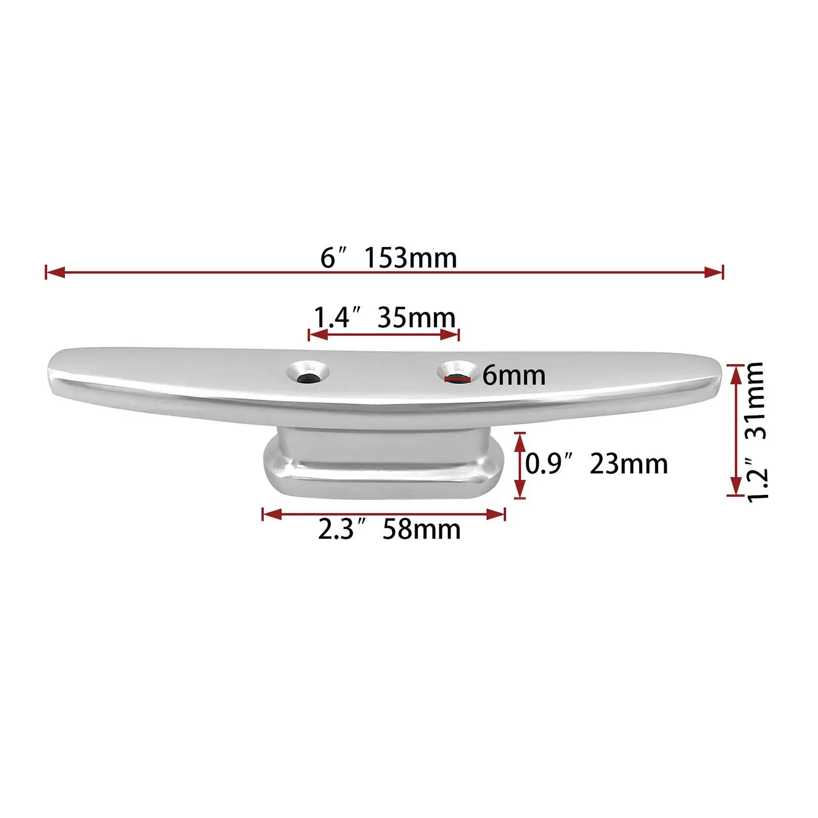 6 Inch Polished Dock Cleat Combo Mooring Aluminum Alloy Deck Hardware for Rope Tie Marine Yacht Accessory