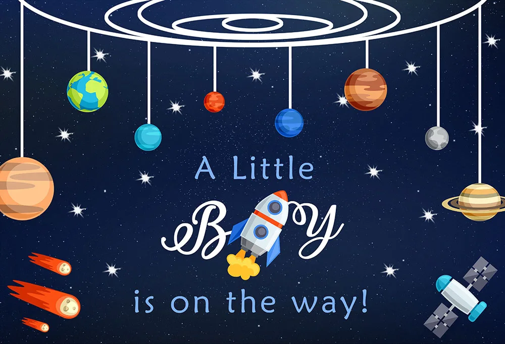 7x5ft Little Boy On The Way Galaxy Planet Happy Birthday Custom Washable Wrinkle Free Photo Background Backdrop Polyester Fabric