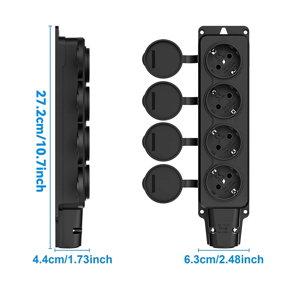 Eu Germany 1/4 2/3 Circuit Waterproof Power Socket IP54 Wireless Expansion Power Strip with Waterproof Cover 16A 250V 3500W