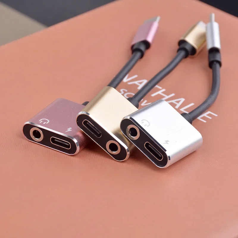 Konverter Splitter kabel Audio, adaptor Jack Earphone USB C 2 in 1 Tipe C ke 3.5mm untuk Samsung LG Xiaomi ponsel pintar tipe-c