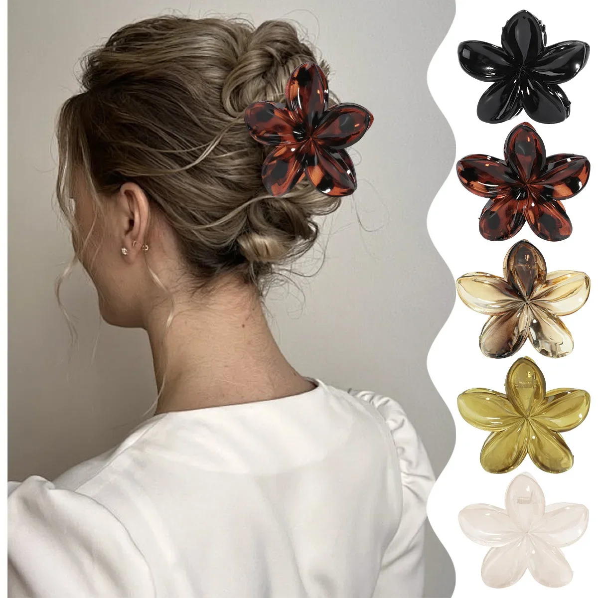 

Clear Floral Hair Claw Clip with Leopard Print, Acetate Updo Bun Clip for Women, 2025 Trendy Hair Accessories