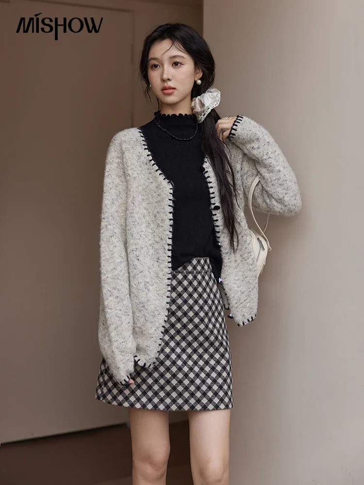 MISHOW Wool Knitted Cardigan Vintage O-Neck Single Breasted Sweater 2024 Autumn Casual Versatile Sweaters Soft Tops MXD34Z0939