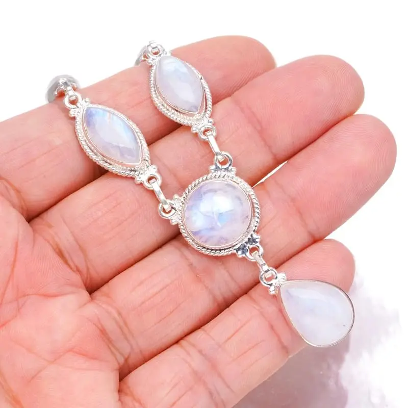 

StarGems Natural Rainbow Moonstone Handmade 925 Sterling Silver Necklace 18 1/4" F6785