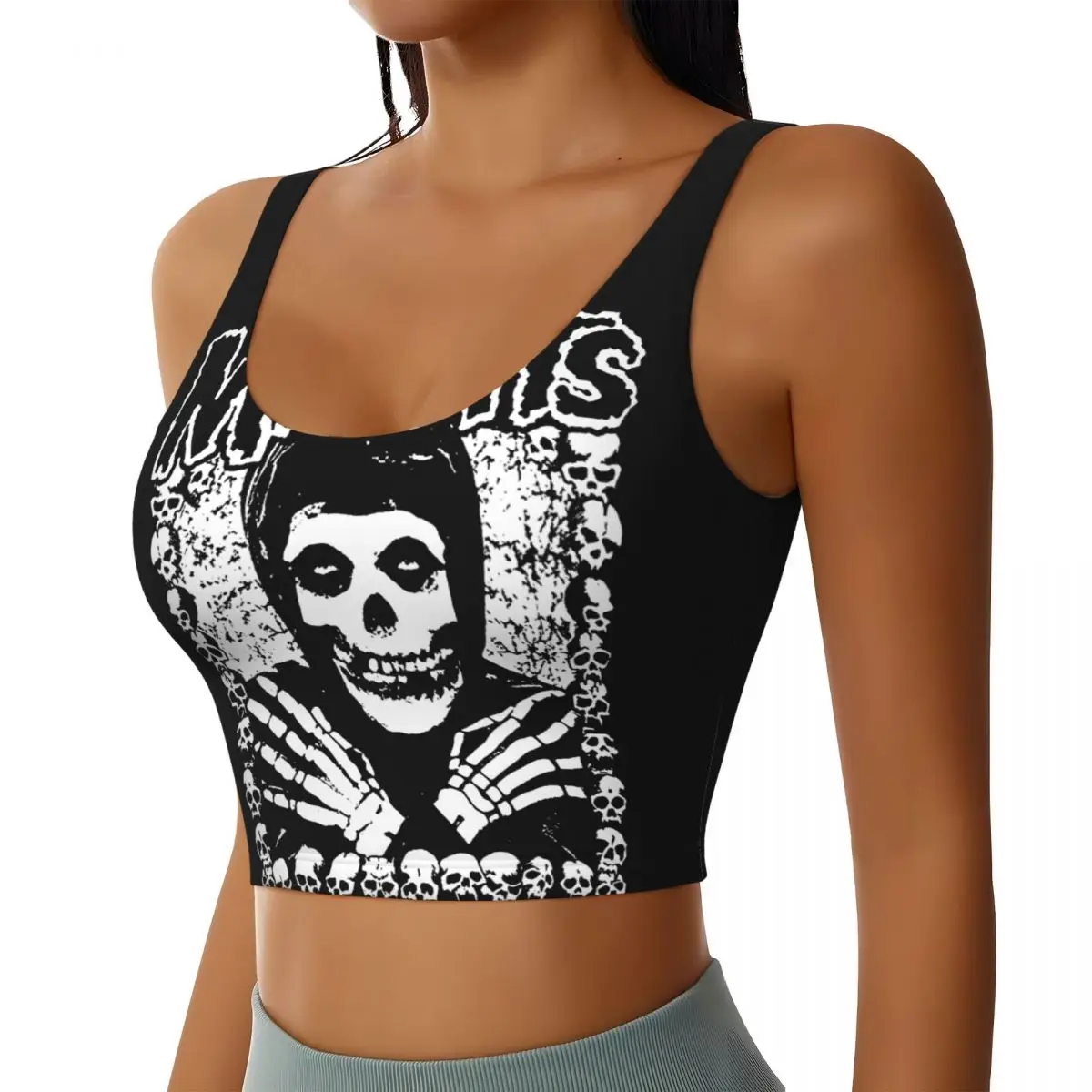 Custom Women's Punk Rock Band Misfits Sports Bra High Impact Gym Workout Yoga Crop Tank Tops