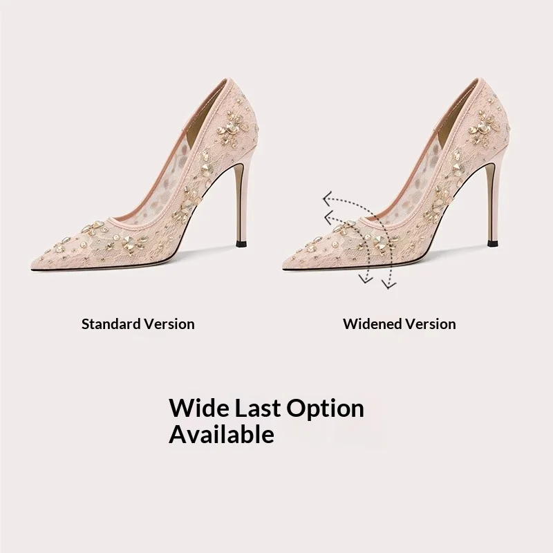 ربيع جديد أشار تو حجر الراين الدانتيل للماء الأحذية المسطحة مأدبة كبيرة الحجم صغيرة الحجم عالية الكعب نسخة واسعة الأحذية النسائية