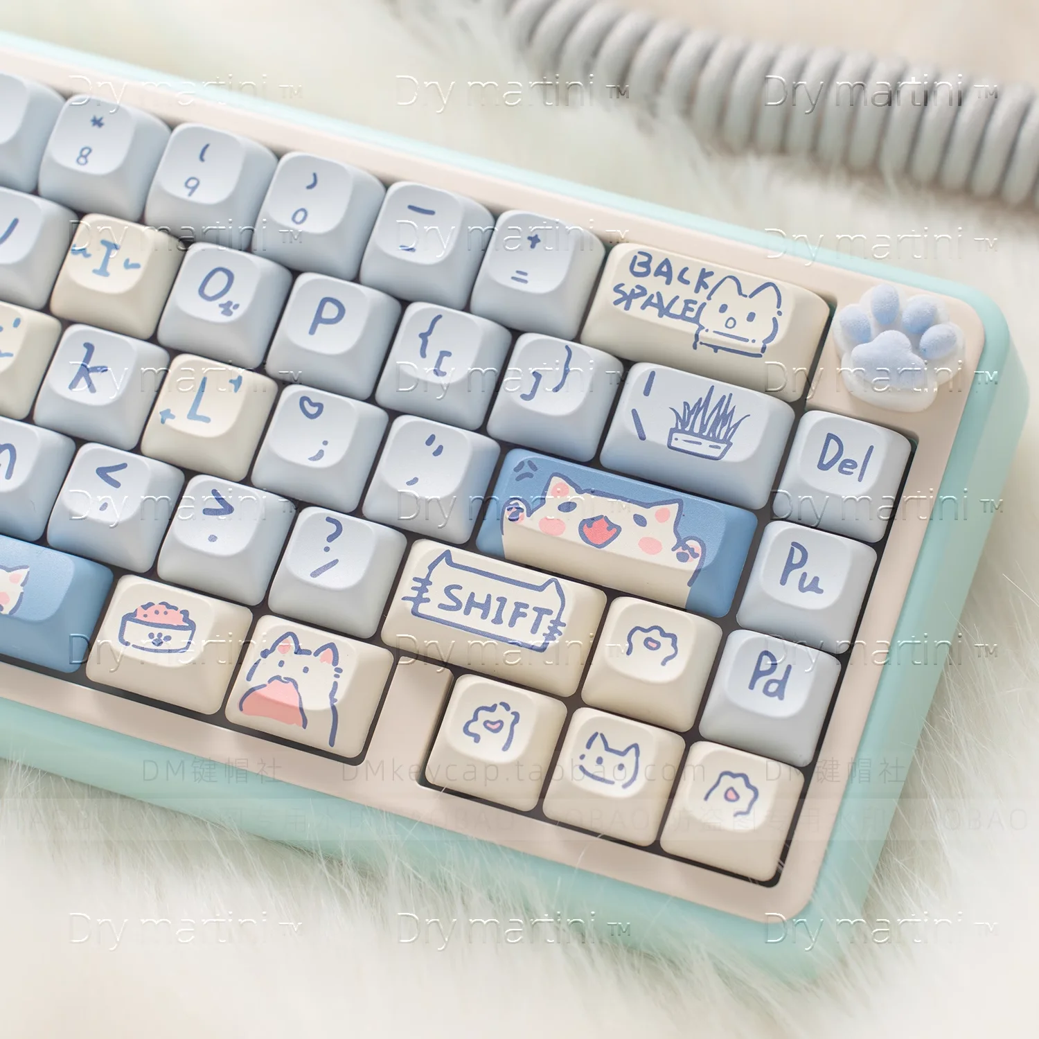 Imagem -04 - Bonito Gato Azul Moc Keycaps Pbt 145 Chaves Apto para Cherry Gateron Interruptores mx Teclados Mecânicos Meninas