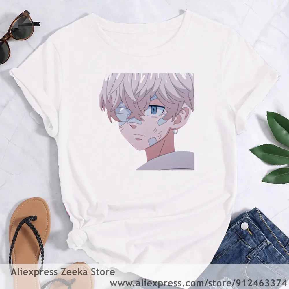 Manjiro San Anime Tokyo Revengers Kawaii Harajuku Women Funny Print Ladies T-shirt Girl  Basis O-collar White Shirt Short