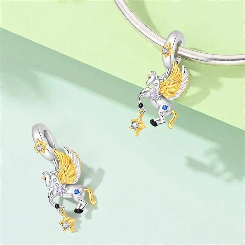 Hot Sales 925 Sterling Silver Dreamy Unicorn Charms Beads CZ Zircon Dangle Fit Original Bracelet DIY For Women Jewelry Gifts