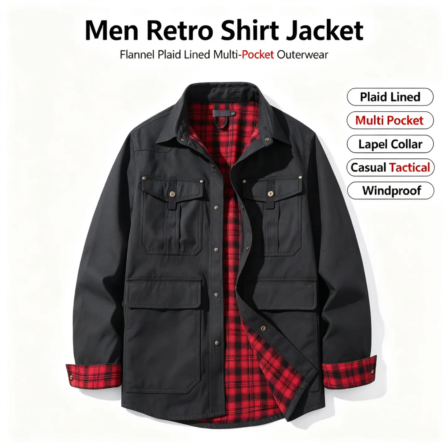 مقاس أمريكي، قميص رجالي بتصميم - مراجعة Flannel Shirt Lined وسعره