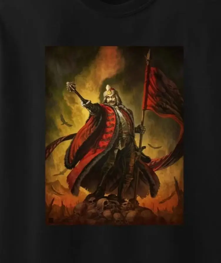 Vintage Vlad The Impaler Vlad Dracula Oil Painting T-Shirt 100% Cotton O-Neck Summer Short Sleeve Casual Mens T-shirt Size S-3XL