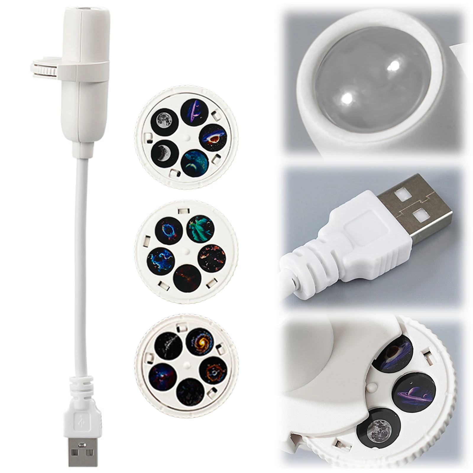 Galaxy Projector Night Light USB Powered Mini LED Wall Lamp 360 Degree Rotating Design for Adults Kids Car Bedroom Decoration