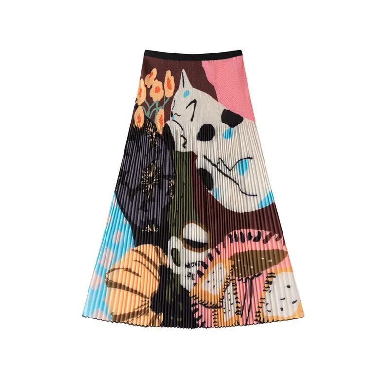 Miyake Pleated 2026 Summer New Original Pleated Casual Draped Skirt Elastic Waist Dopamine Print Toothpick Pleated Half Skirt