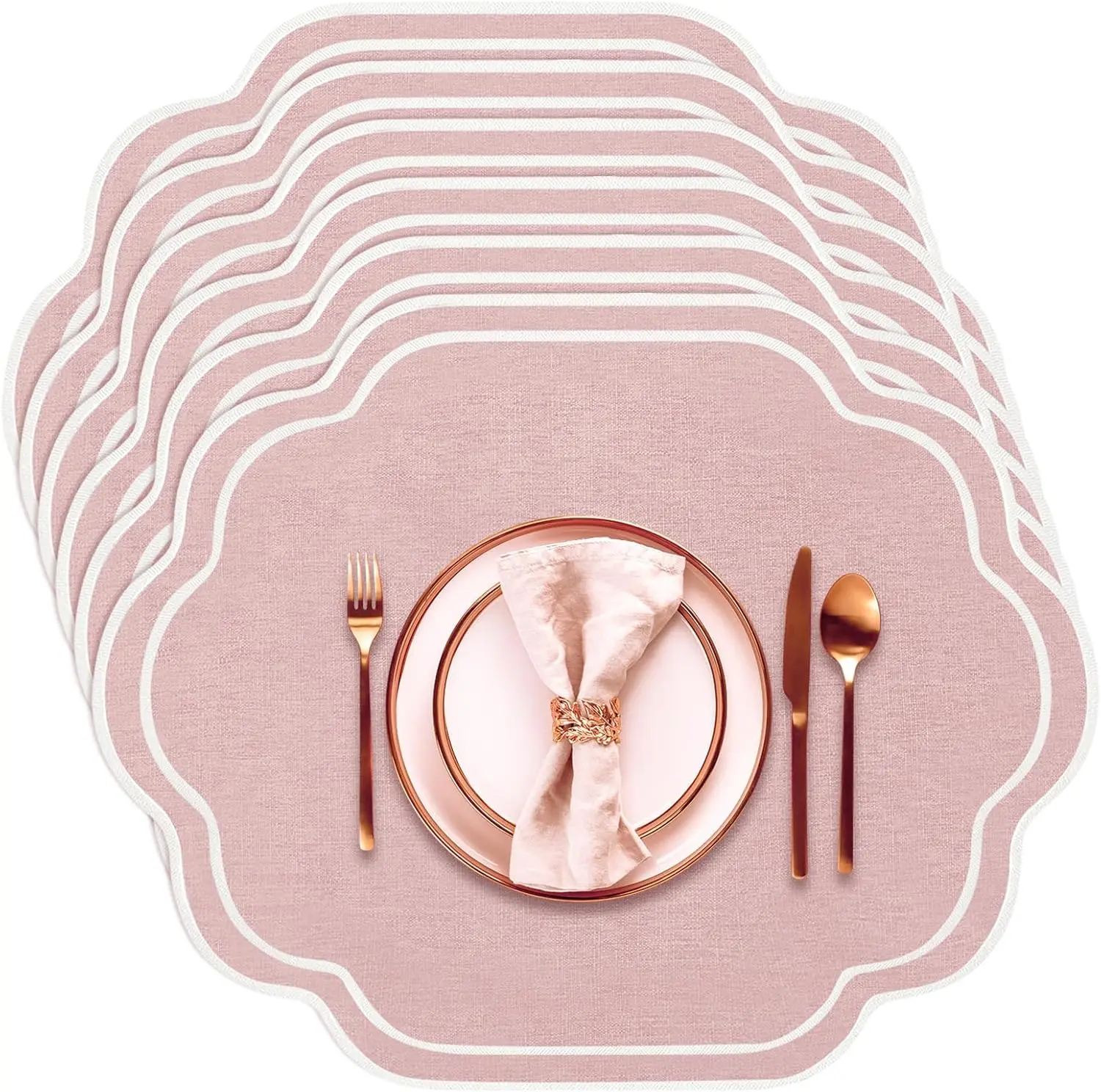 

Набор из 6 свадебных салфеток для сервировки стола, с вышивкой и фестончатым краем, из хлопка и льна, 17 x 13 дюймов, двухслойные.