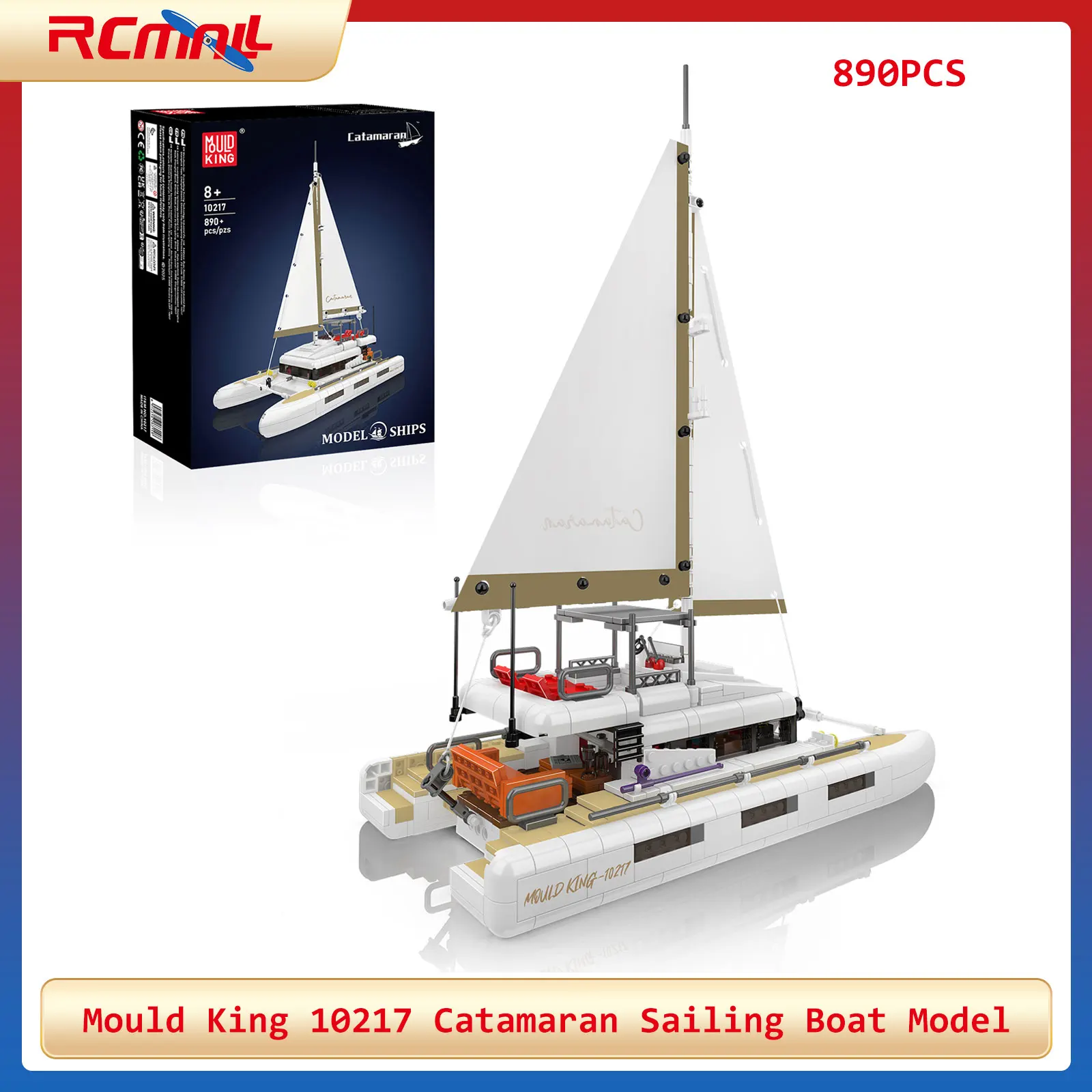 

Mold King 10217 Катамаран, модель парусной лодки, 890 шт., набор строительных блоков, Премиум, сделай сам, морская модель, сборка, коллекторы игрушек