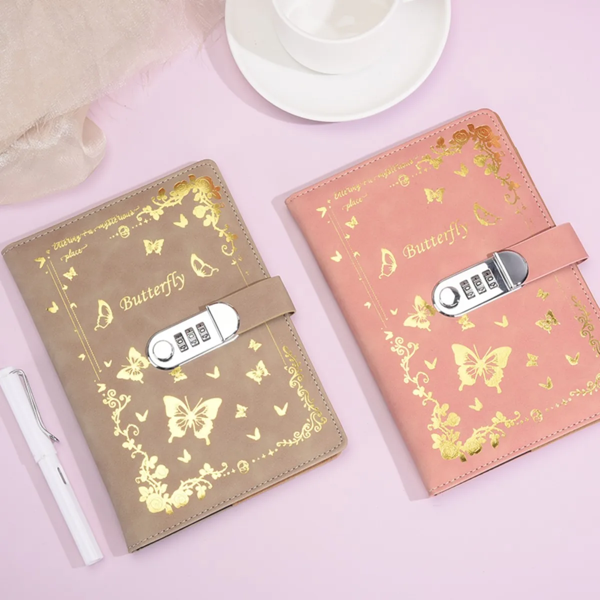 One A5PU 100 sheets/200 pages notebook, vintage password book with lock, diary clip, thickened creative manual ledger, student n
