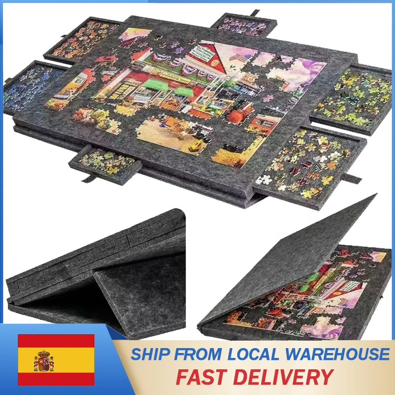 Planche à puzzle portable avec tiroirs et couvercle, planche à puzzle inclinable, tapis à puzzle en feutre, antidérapant, rangement compact pour adultes, enfants, famille, maison, voyage, 1500 pièces