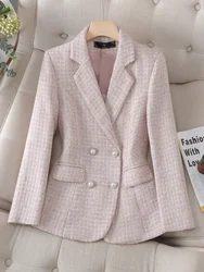 High Quality Korean Fashion Tweed Blazer Jacket Coat Women Long Sleeve French Slim Woolen Suit Outwear Autumn Winter Casaco