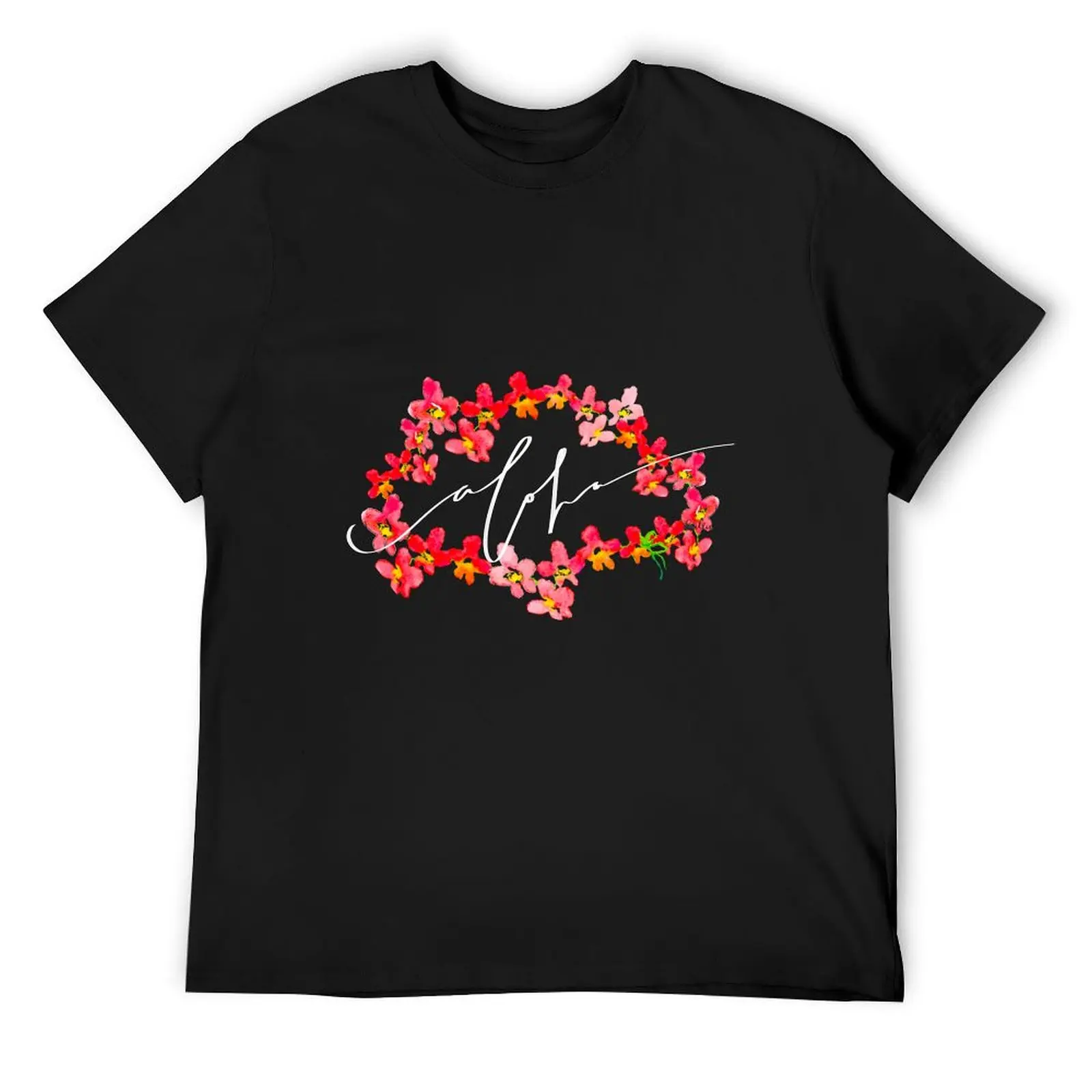

Aloha Orange Orchid Lei T-Shirt oversize t-shirts man customs gifts for boyfriend shirts men graphic