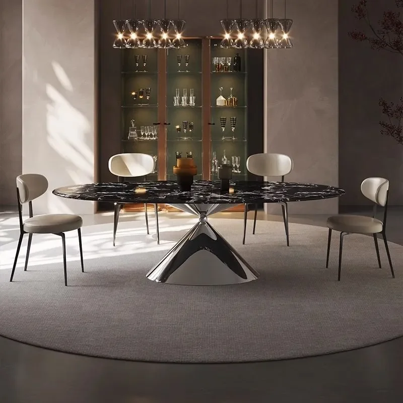 For Italian Light Luxury Marble Oval Dining Table and Chair Set Designer High End Villa Stone Rock Slab Furniture Modern Home