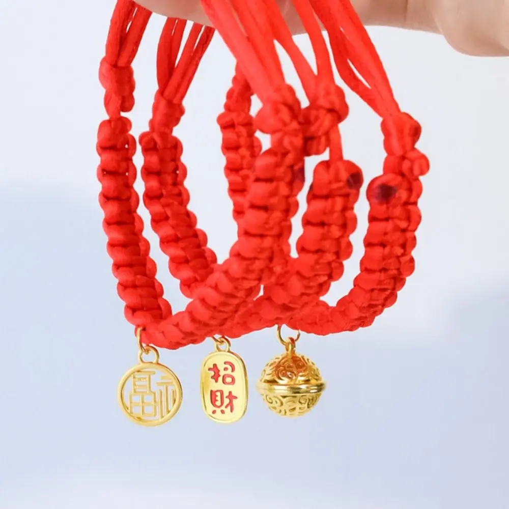 Traditional Red Rope Braided Cat Collar Chinese Style Adjustable Fortune Bell Cat Collar Lucky Bless Hand Knit Cat Collar Party
