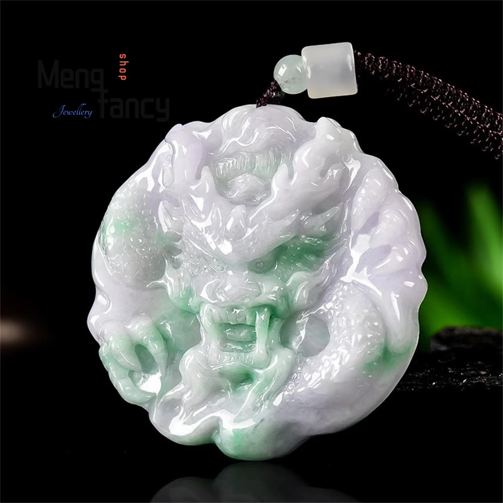 

Natural Burmese A-grade Jadeite Light Purple With a Hint of Green Imposing Dragon King Ice Type Jade Zodiac Pendant Fine Jewelry