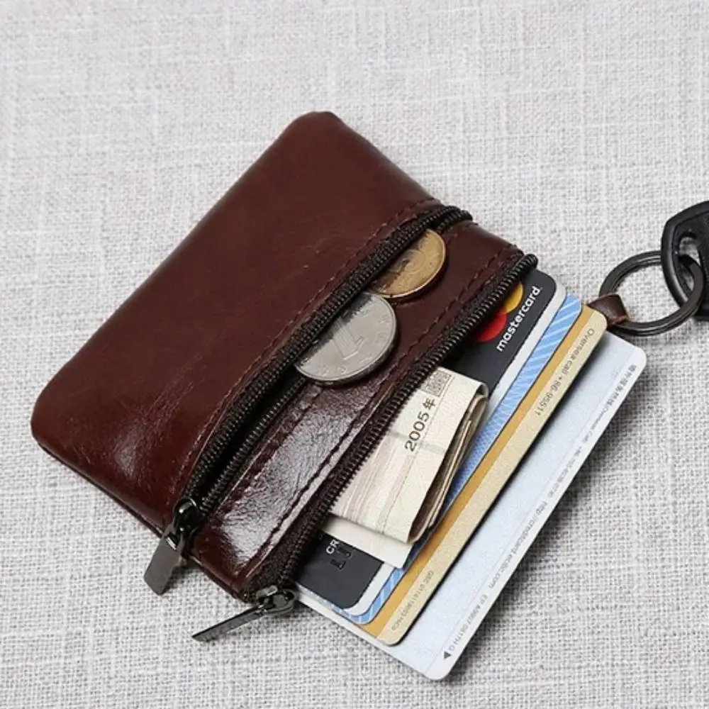 

Unisex Leather Mini Coin Purse Portable Handmade Zipper Small Wallet First Layer Cowhide Key Case Short Handbag