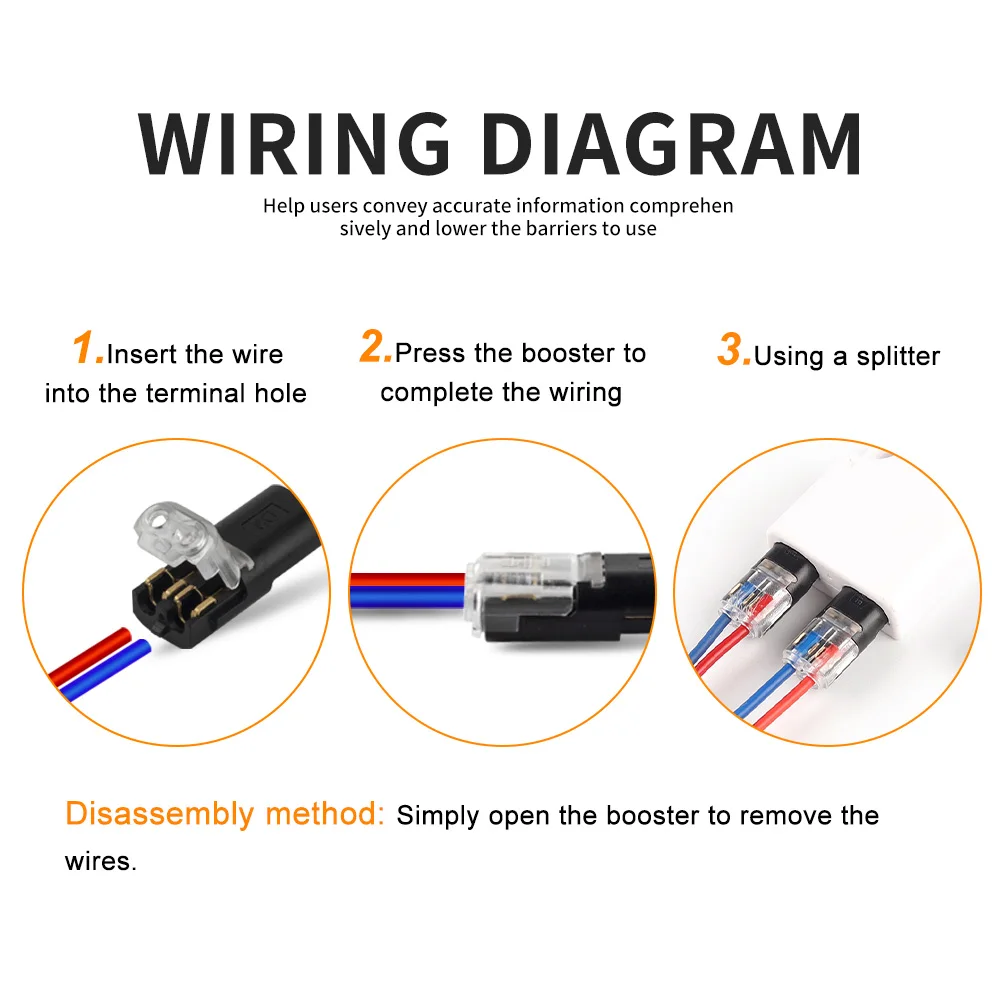 DIY GO Steckbarer Kabelverbinder-Set mit 1-zu-2/3/4-Wege-Splitter, Keine Crimp-Verbindung, Push-in-Anschluss für Auto, Moto, LED-Streifen, Anschlussdose – Detail 4