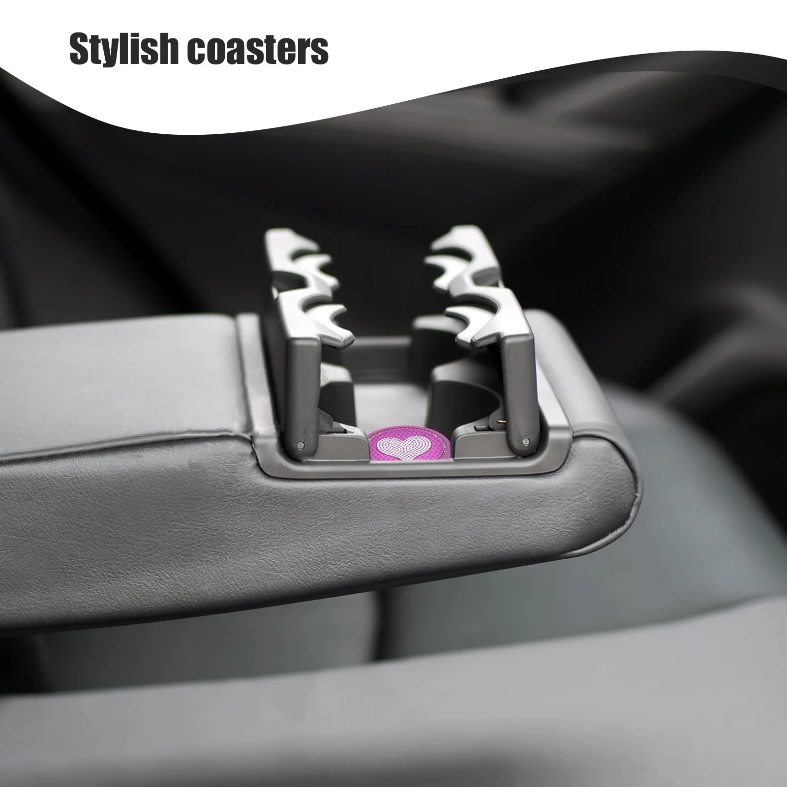 

2Pcs Car Cup Holder Placemat Heart Rhinestone Decor Non-Slip Heat Resistant Reusable Saucers for Hot Drink Anti-Scald Cup Mat