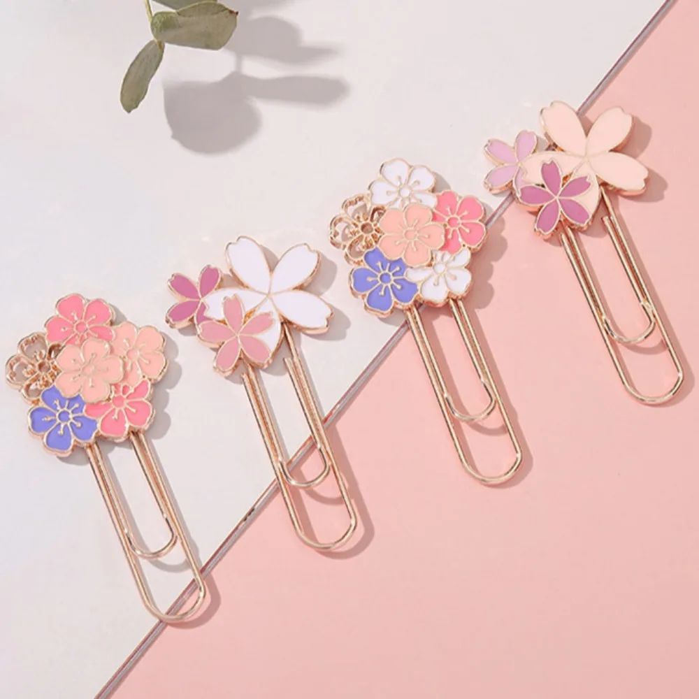 1pc Pink Sakura Flowers Metal Bookmark Exquisite Cherry Blossom Paper Clip Kawaii Bookmarks Funny Gift Bookmarks