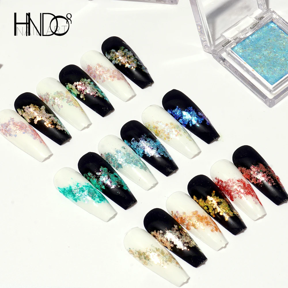 HNDO Square Case Solid Watercolor Plaster Powder Aurora Nail Glitter for Profession Nail Art Decorations Design Bright Pigment