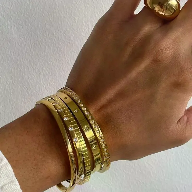 Punk Gold Color Bangles For Women Men Trendy Stainless Steel No-fading Bracelets Bohemian Fashion Jewelry Accessories