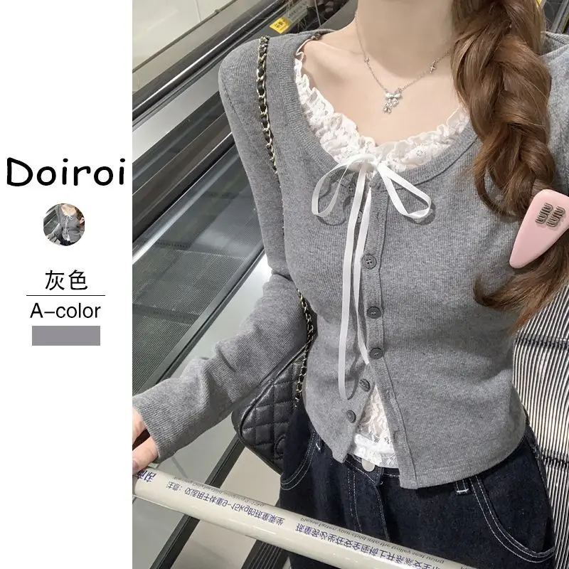 

Two-Piece Lace-Blended Long-Sleeve T-Shirt Women's Autumn Winter Slim Fit Base Layer