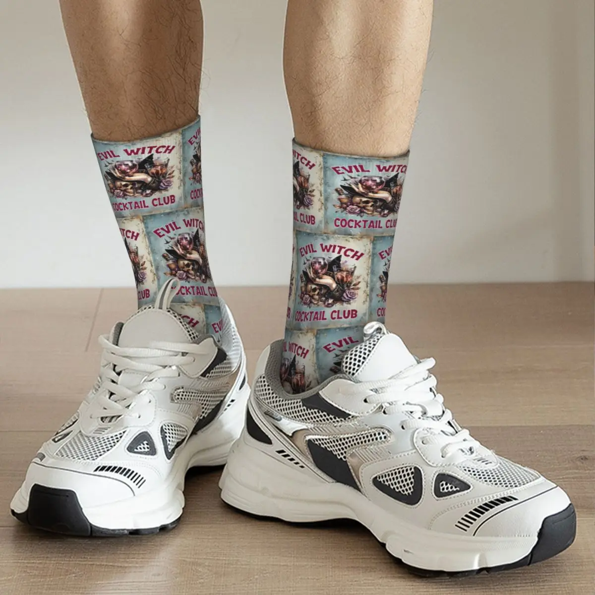 Evil Witch Cocktail Club Skull, Roses And Wine Socks Harajuku Stockings All Season Long Socks Accessories for Unisex Gifts