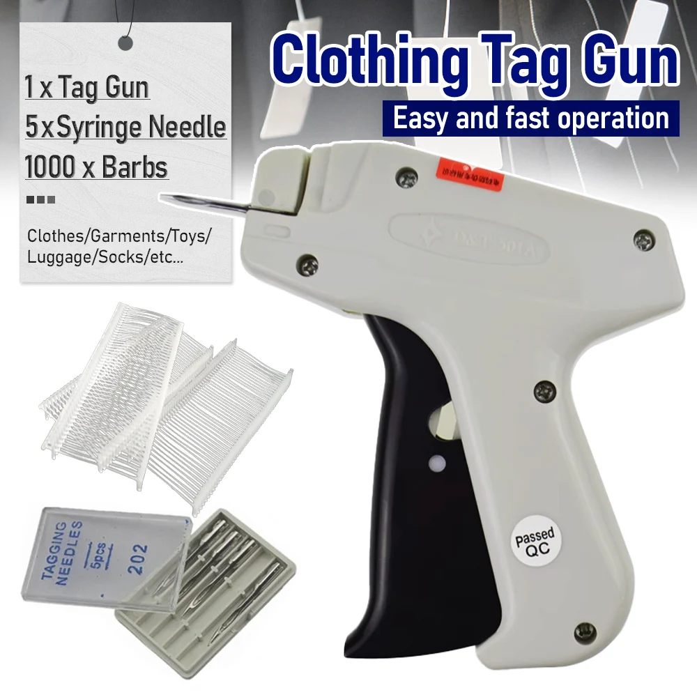 1 zestaw ubrań etykieta z ceną odzieży znacznik Tag Gun + 5 stalowych igieł + 1000 barb znakowanie DIY etykieta odzieży maszyna do szycia narzędzie