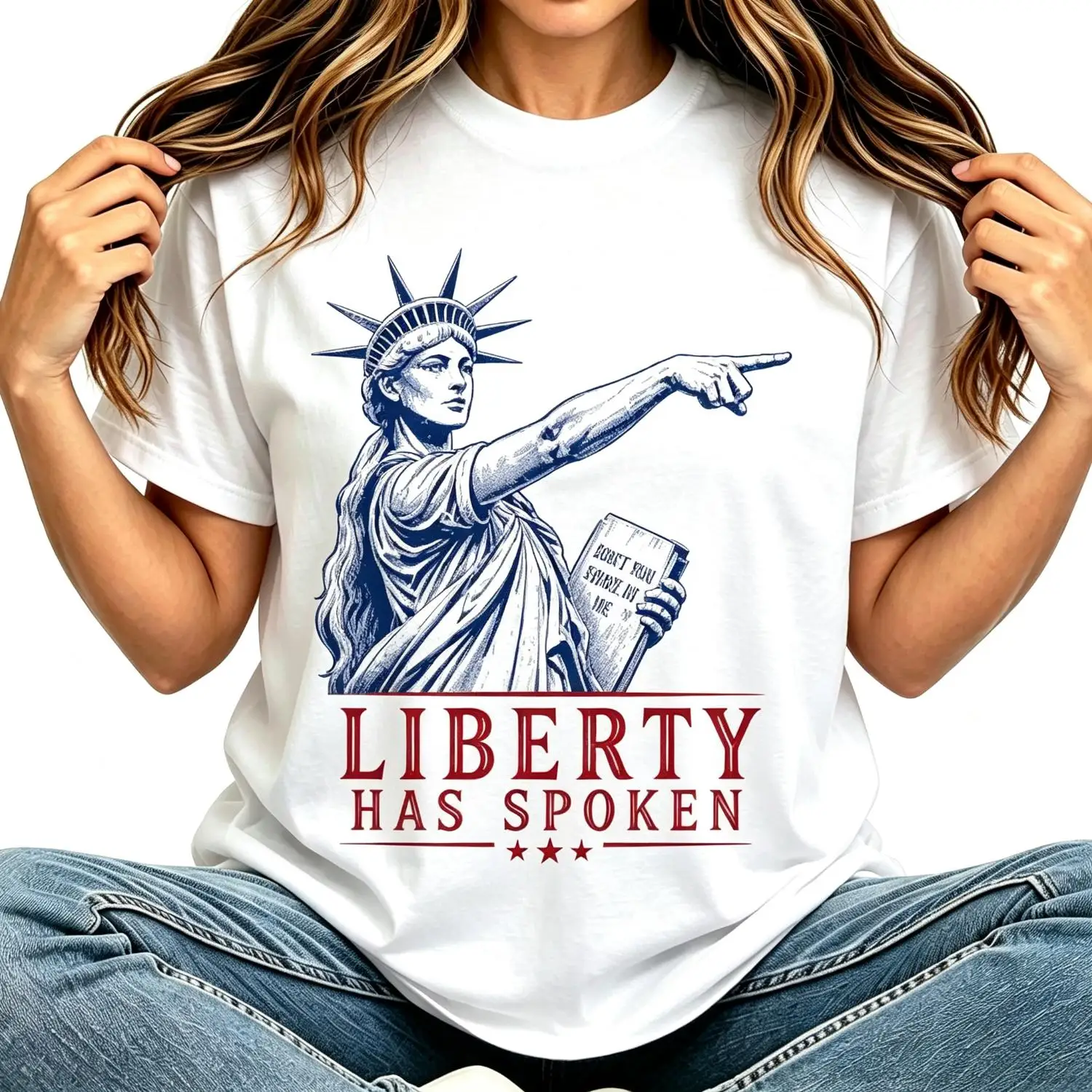 Women Liberty Has Spoken Patriotic USA Graphic Tee T-shirt